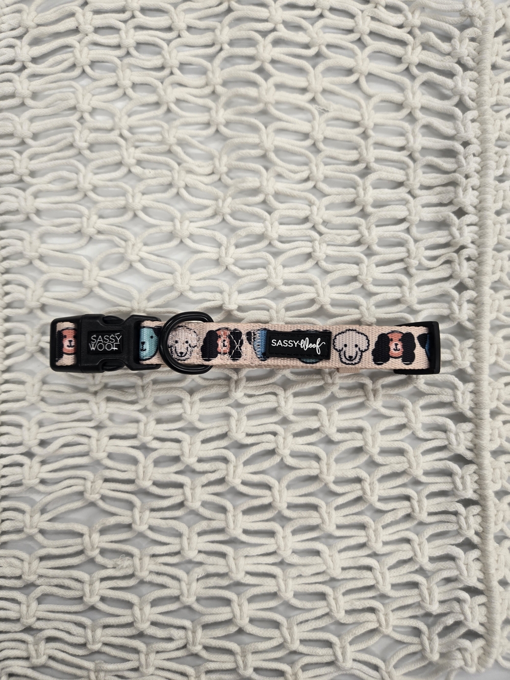 Sassy Woof Pink Dog Collar with Cute Pup Faces - Medium